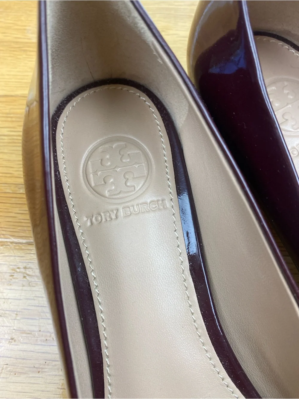 Tory Burch Gigi Pump Soft Patent Leather Low Heels Burgundy Oxblood  Women’s 7.5